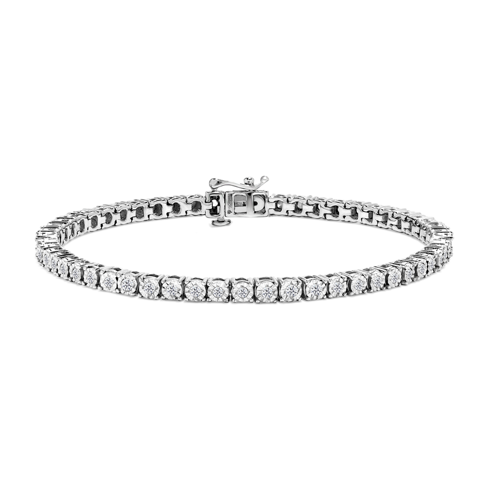 Certified Sterling Silver 1.0 Carat Diamond Round Miracle Plate Tennis Bracelet